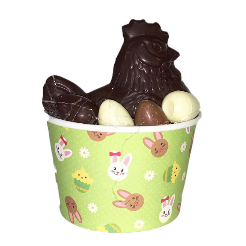 Poule de Pâques chocolat au lait et ses œufs Valentino Poule de Pâques chocolat au lait et ses œufs Valentino